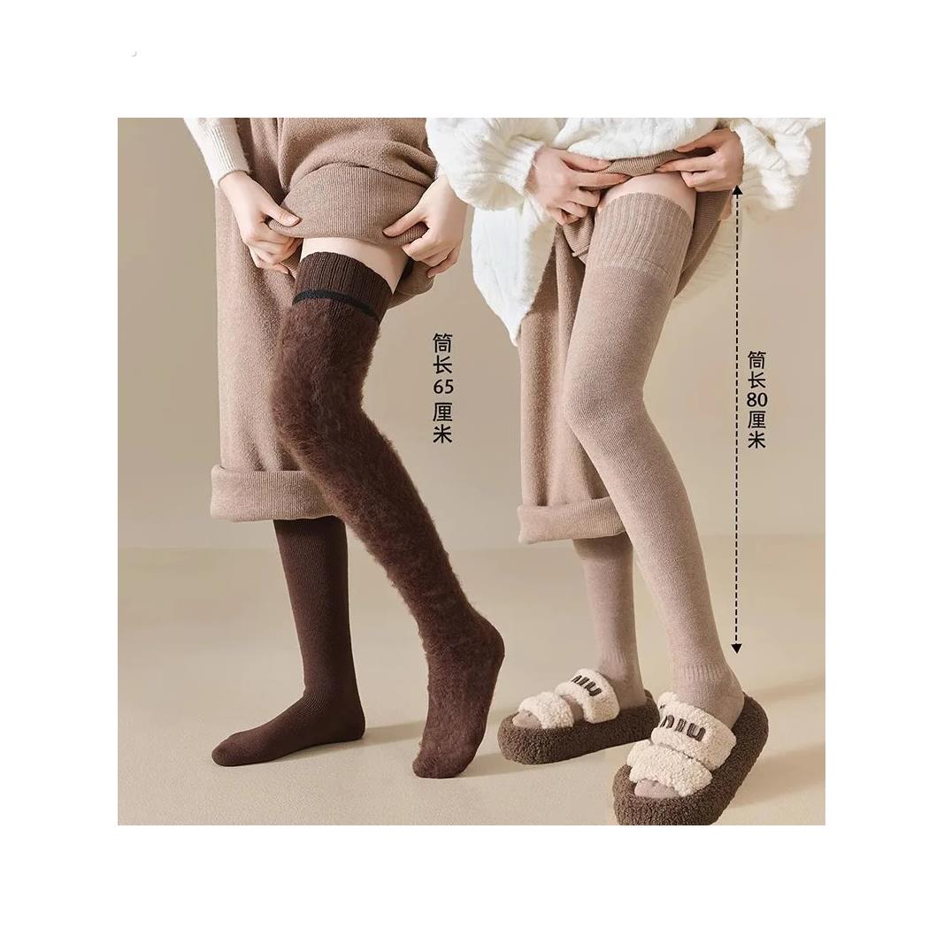 加长过膝袜女秋冬款加绒加厚保暖高筒护膝盖长筒大腿毛绒袜子冬季