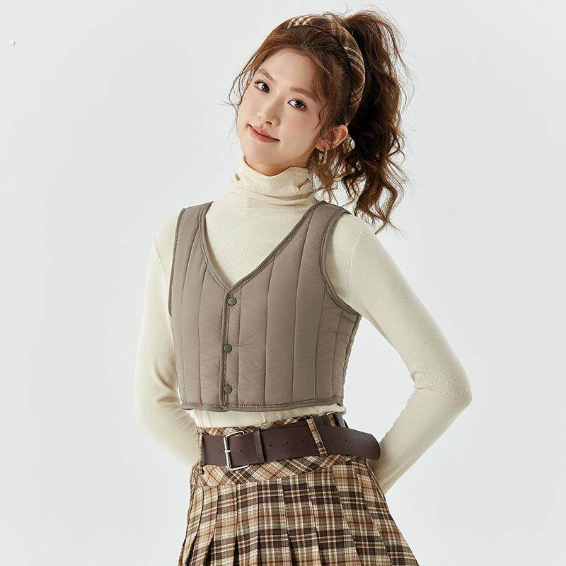 羽绒棉马甲女短款秋冬加绒加厚打底内胆保暖背心内穿护肩吊带坎肩