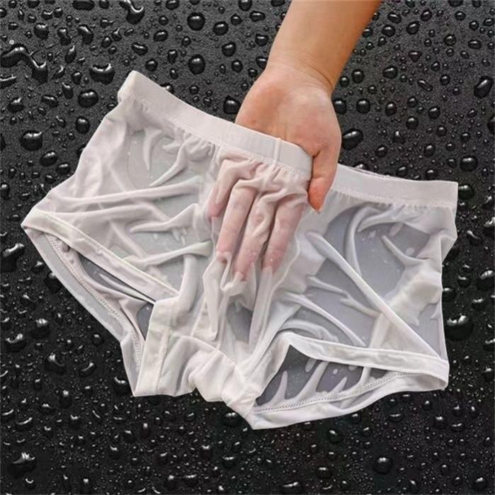 全透明网纱平角丝袜内裤男士性感超薄冰丝四角裤舒适透气不挤压潮
