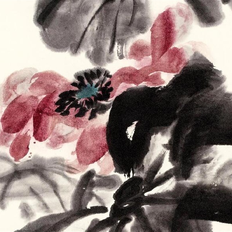 清 吴昌硕  朝日红荷 国画画心装饰画 名人字画宣纸高清微喷画芯