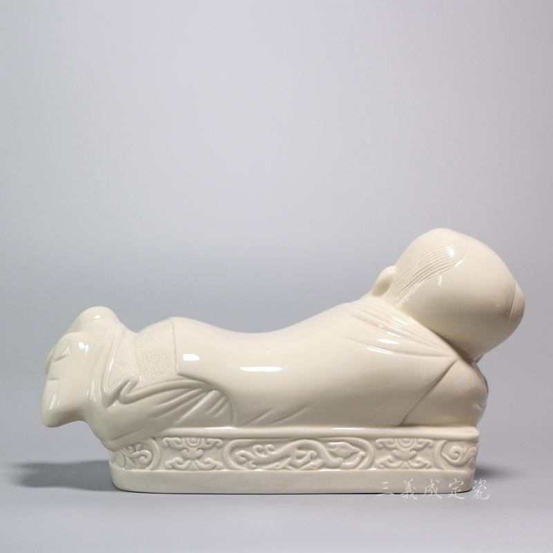 定窑定瓷摆件仿古孩儿枕家居装饰工艺品客厅卧室凉枕大中小三款