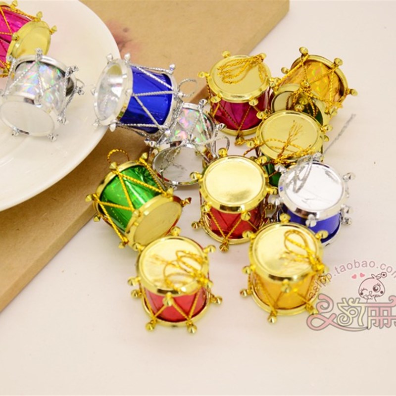 圣诞小鼓挂件小饰品圣诞节树装饰品彩色小鼓挂饰装饰12个装