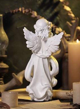北欧小天使人物雕像复古仿石膏少女家居客厅桌面装饰品摆件设礼物
