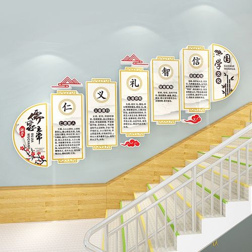 中小学教室儒家五常文化背景墙布置学校楼梯装饰自粘艺术立体墙贴