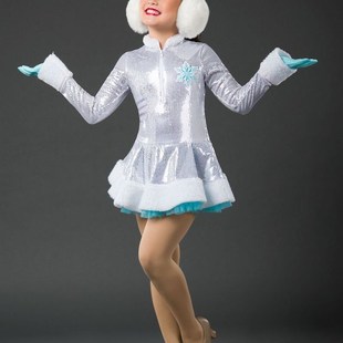 冬天儿童演出服舞蹈服长袖亮片蓬蓬裙公主裙耶诞雪花演出服芮其儿