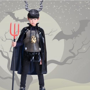 万圣节服装儿童男女表演道具恶魔装扮披风牛角牛魔王三叉斗篷套装