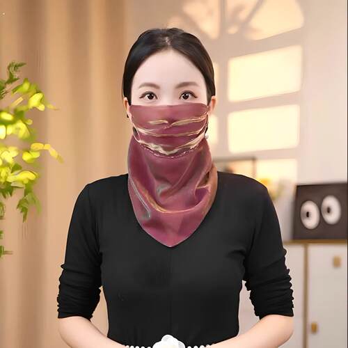 炫彩面纱女面罩围脖一体防晒三角巾轻薄口罩遮全脸透气脸罩小丝巾