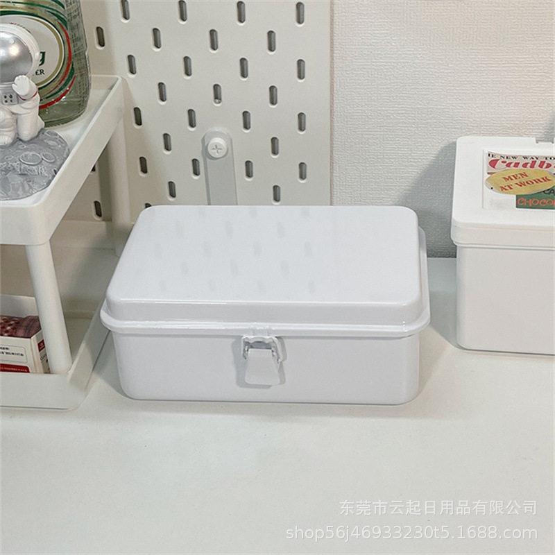 白色收纳盒铁制小卡盒子收纳大容量马口铁盒带盖便签桌面收纳
