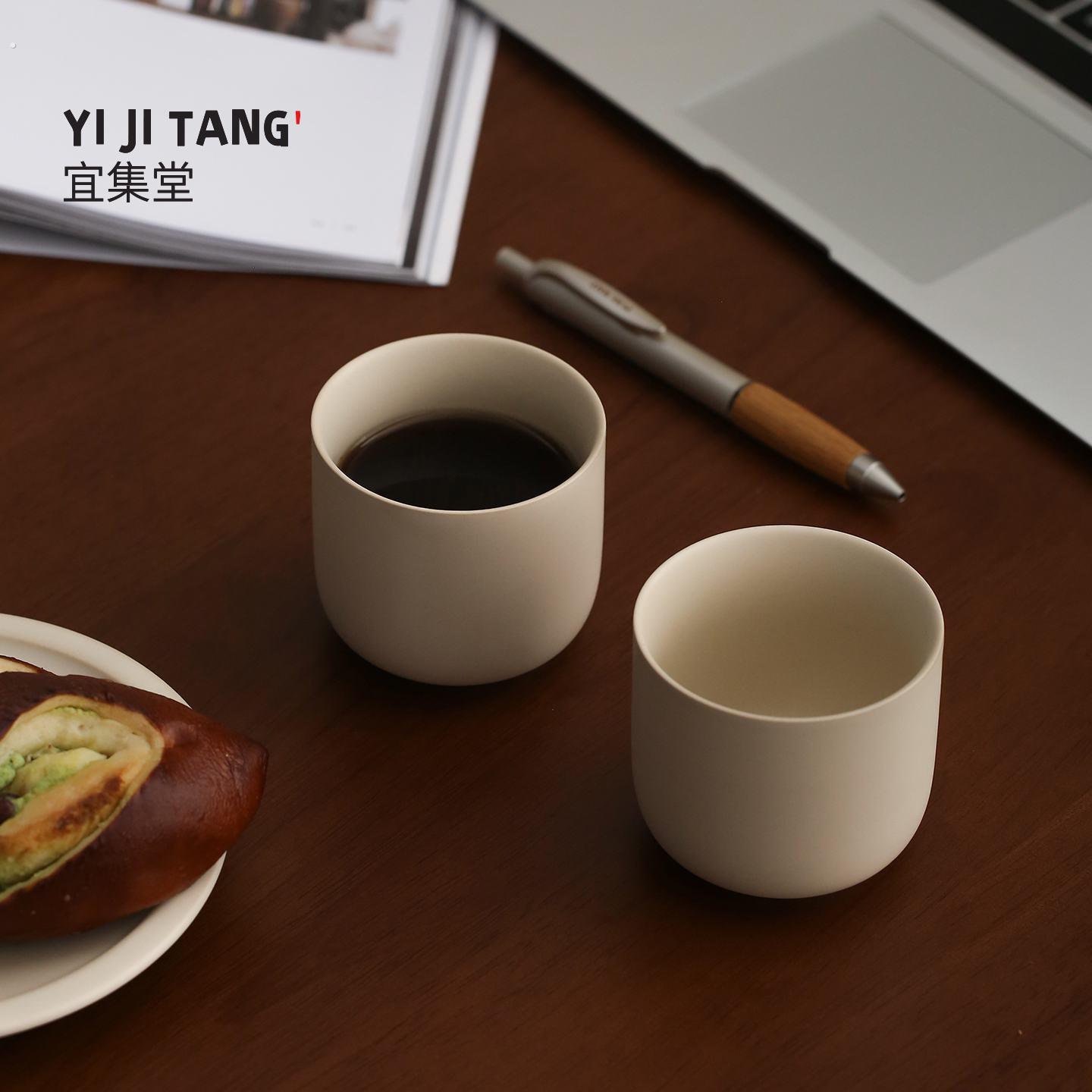 宜集堂直口中古风陶瓷茶杯高级感水杯咖啡杯简约家用待客饭厅餐桌