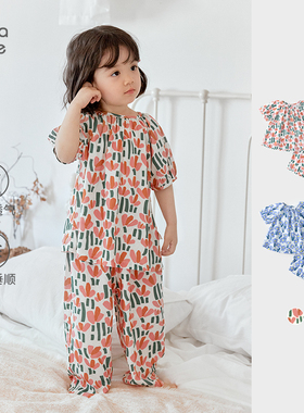 考拉鼻鼻[轻薄透气套装·柔软垂顺]女童舒适梦幻家园上衣裤子