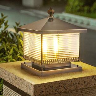 全铜柱头灯太阳能别墅庭院灯大门灯户外防水景观门柱灯方形柱子灯