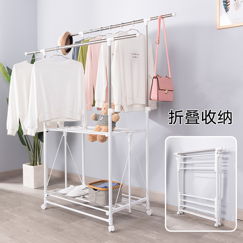 晾衣架落地折叠免安装室内阳台伸缩家用晒衣架双杆式不锈钢可移动