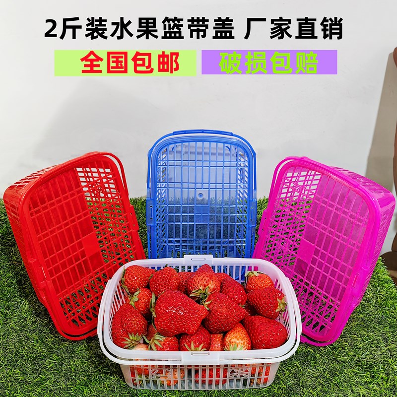 2斤装塑料水果篮草莓篮杨梅篮樱桃篮桑葚篮树莓篮子手提方篮带盖