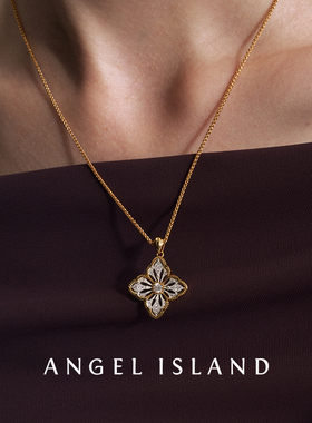 ANGEL ISLAND天使岛「Felina」镂空蕾丝柿蒂纹双色编织项链