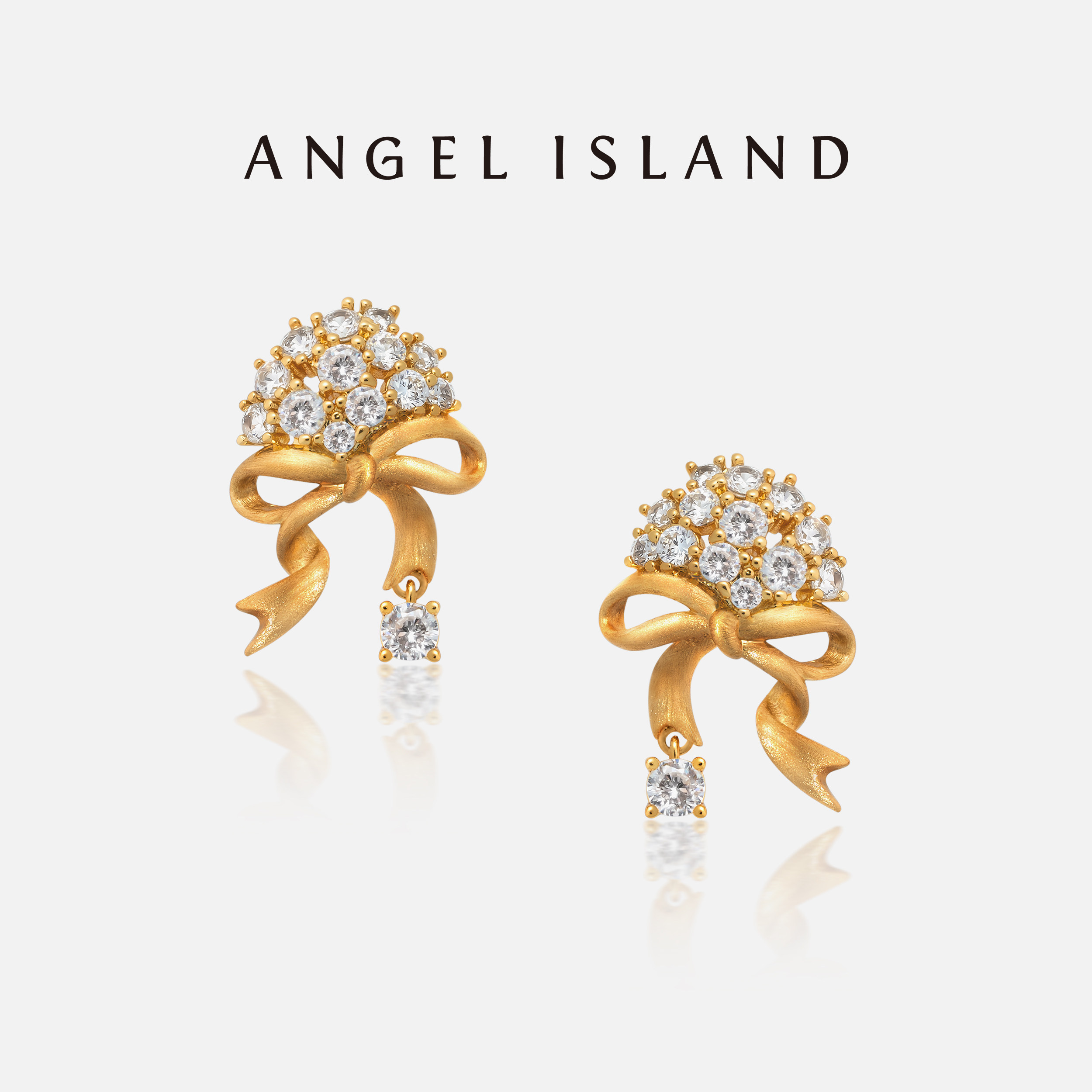 ANGELISLAND天使岛「满满」手捧小花束蝴蝶结拉丝肌理耳钉
