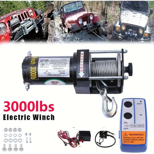 厂家直销12V24V3000磅沙滩车电动绞盘直流电绞盘钢丝绳电动绞盘