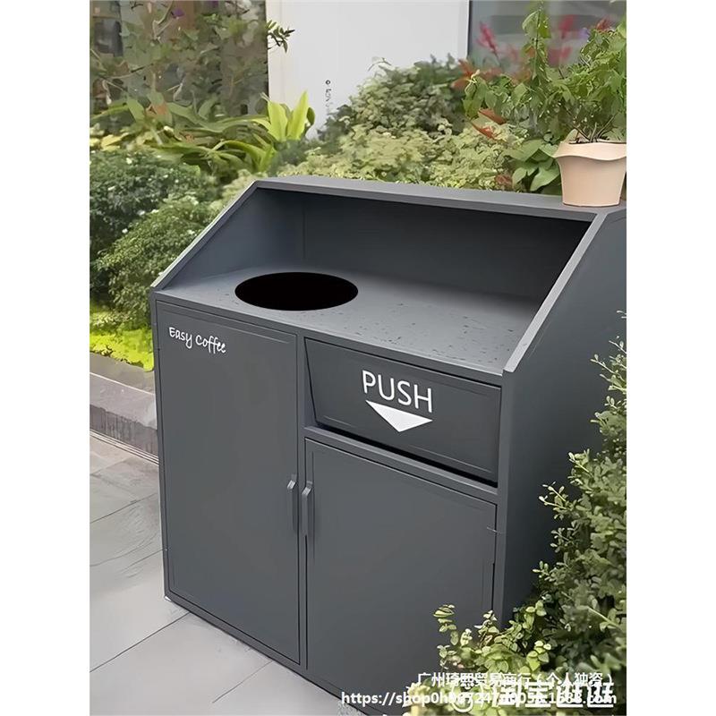黑色收纳桶金属垃圾柜餐饮店大号分类垃圾箱圆形垃圾桶商用
