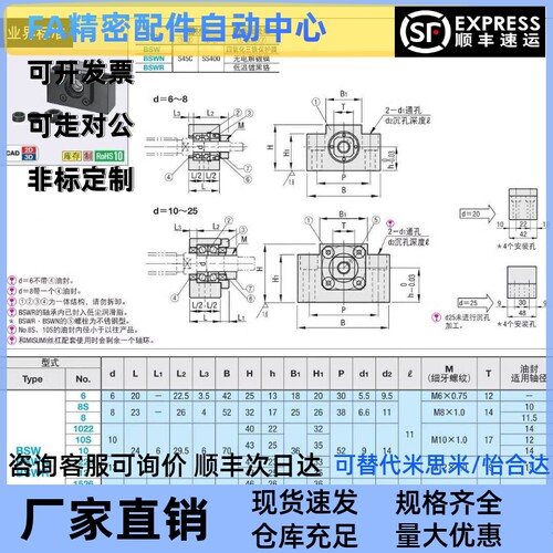 BSW/BUN/BTN丝杠支座组件6/8/10/12/15/20/25丝杆支撑座BSWN BSWR
