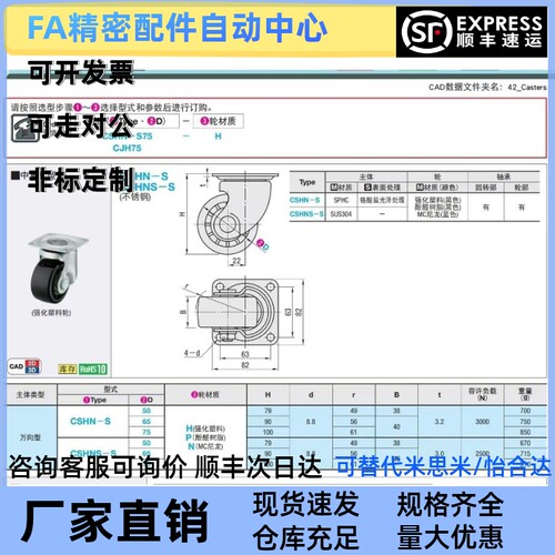 低重心脚轮CSHN-S50/S65 CSHN-S75-H替怡合达CEL07-D50/65/75A-NE