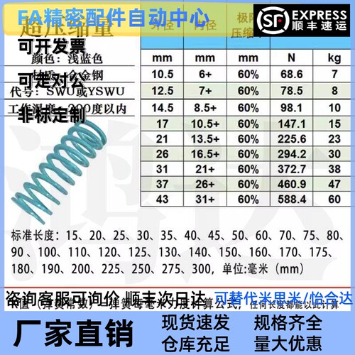 YSWU-D26D31D37D43-L30L35L40L45L50L55L60L65L70矩形模具弹簧