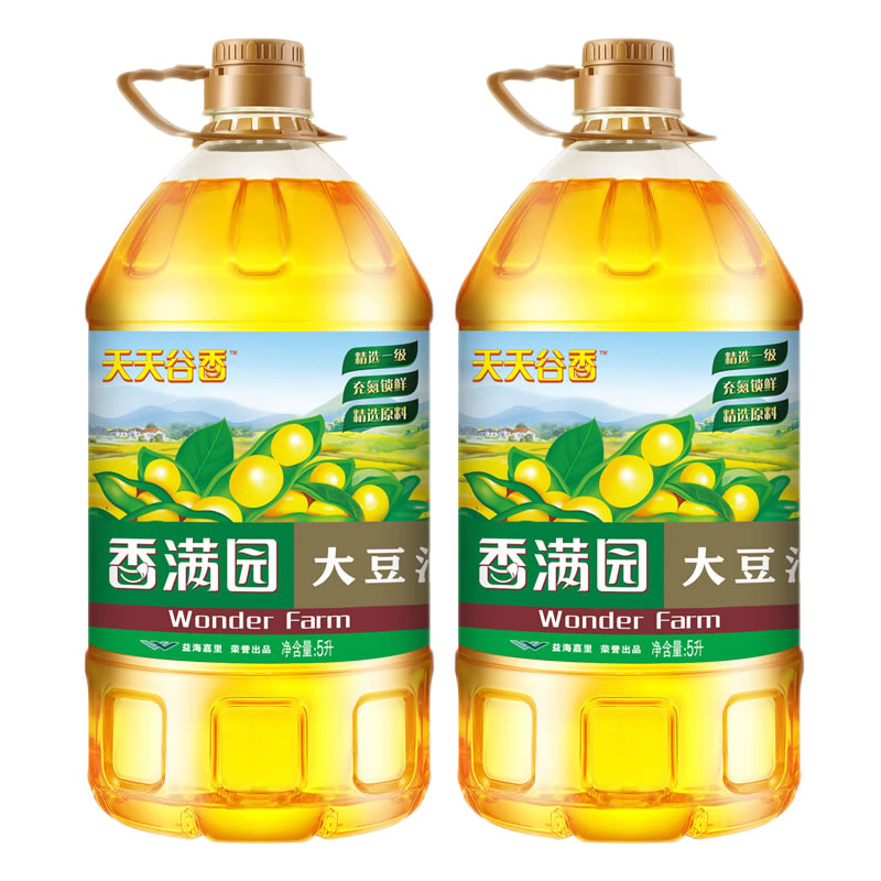 立减/香满园一级大豆油5L*2 家用烹饪油色拉油煎炒炸食用油