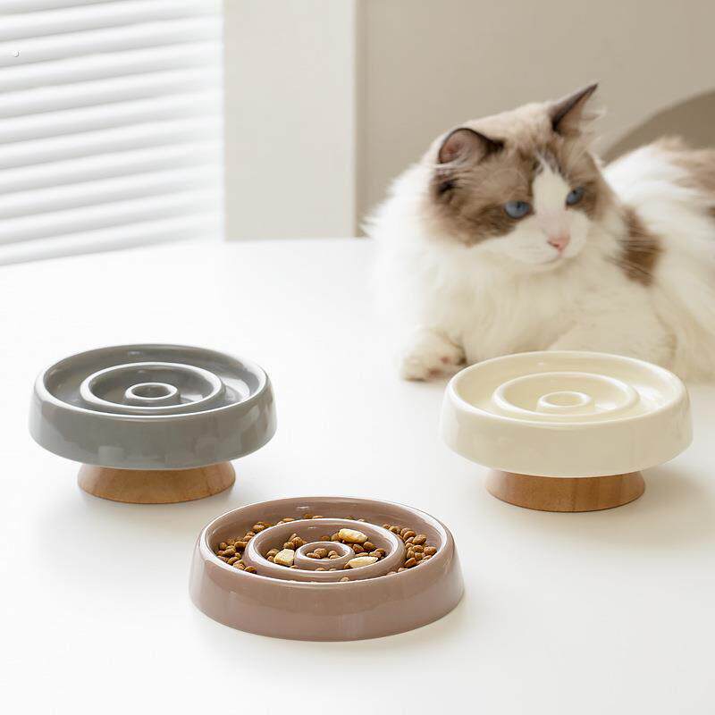 陶瓷宠物慢食碗盘护颈椎猫碗猫咪餐盘防噎缓食猫粮碗狗食盆粮食盘