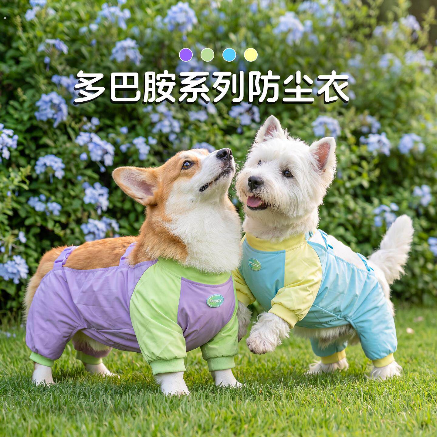 宠物狗狗防尘裤护肚衣夏薄款四脚衣服雨衣可牵引衣服柯基小狗肚兜