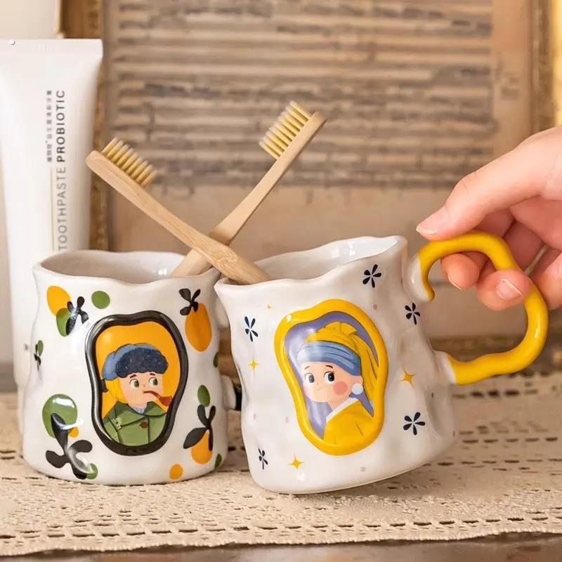 世界名画漱口杯新款洗漱陶瓷刷牙杯家用高档卫生间高颜值创意杯子
