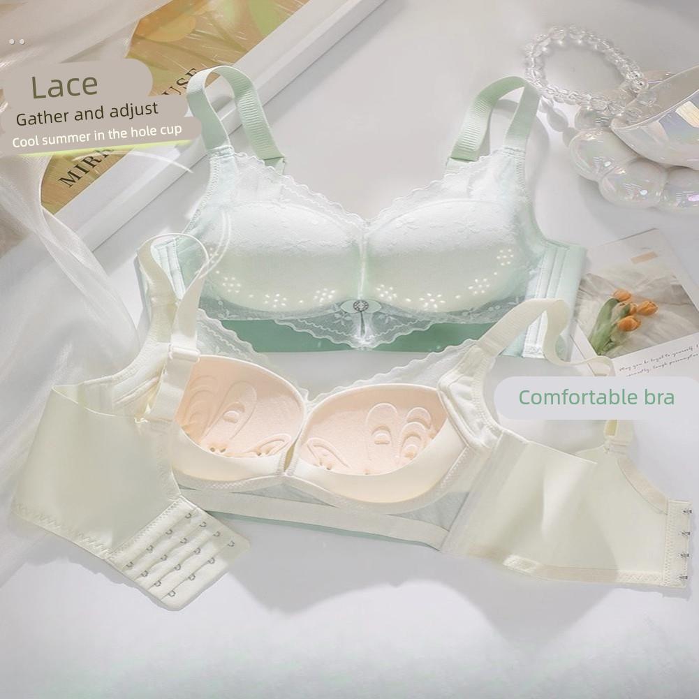 夏季薄款内衣女聚拢小胸大胸性感蕾丝收副乳透气洞洞杯夏天文胸罩