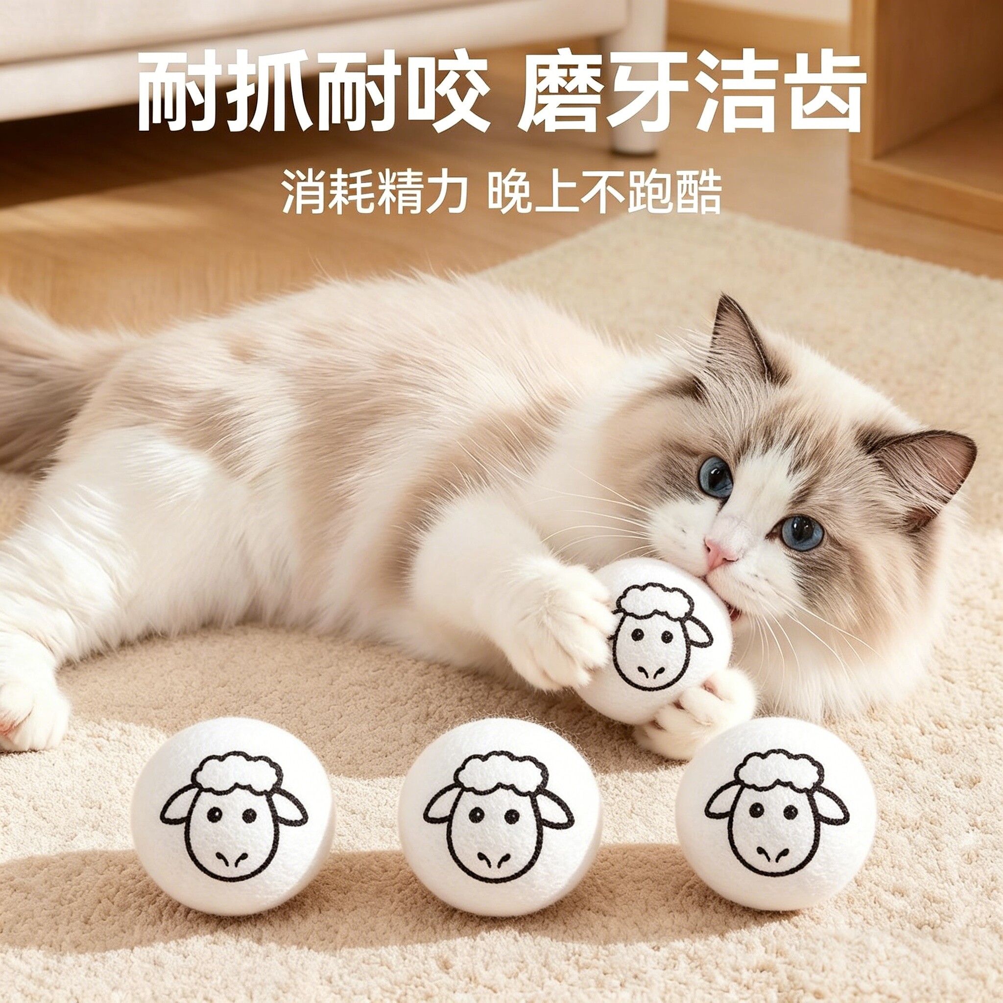 100%实心静音羊毛球磨牙防误食