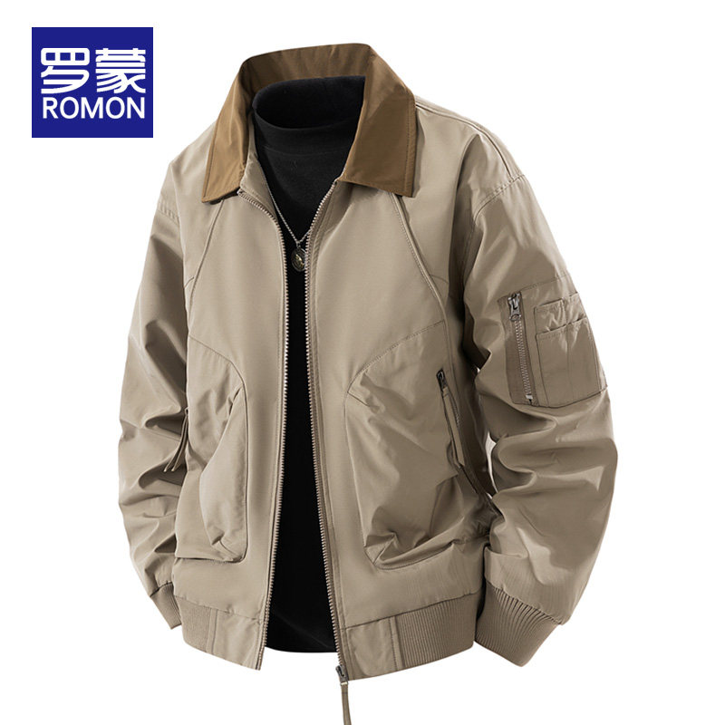 罗蒙男款夹克美式复古潮流撞色工装外套男士春季新款休闲翻领上衣,男装,夹克,淘宝优惠券,粉丝福利购,淘宝优惠卷