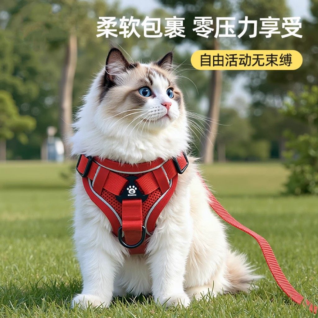 猫咪牵引绳防挣脱防咬外出专用溜猫绳宠物背带链子可调节遛猫神器