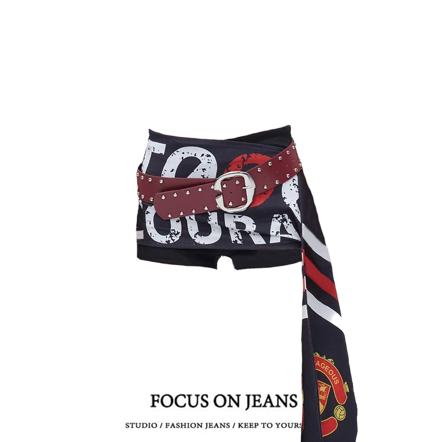 y2k裙裤印花飘带高腰半身裤裤裙