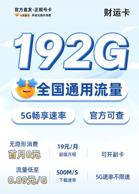 【官网直发】广电升卿卡祥龙卡手机卡电话卡流量卡上网卡29元