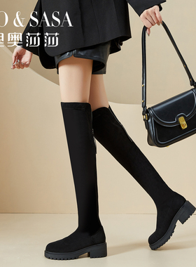 里奥莎莎过膝靴袜靴女2025新款秋冬不掉筒黑色显瘦加绒弹力瘦瘦靴