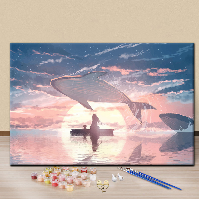 幻想的鲸鱼数字油画diy手工油彩画手绘填充涂色颜料丙烯装饰挂画,家居饰品,DIY/数字油画,淘宝优惠券,粉丝福利购,淘宝优惠卷