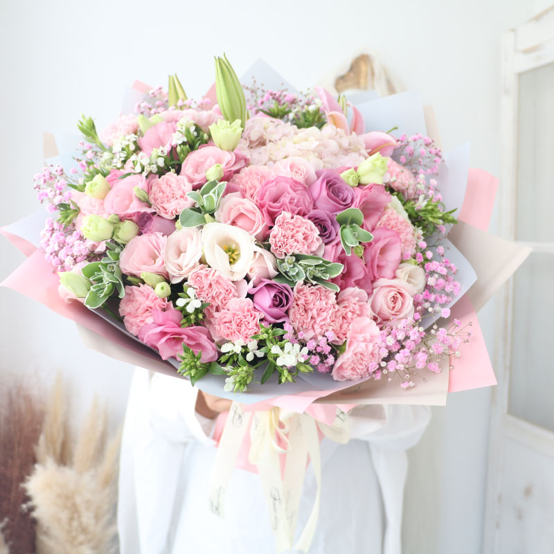 草莓菊浅紫玫瑰花束北京上海杭州同城鲜花向日葵康乃馨百合送老师