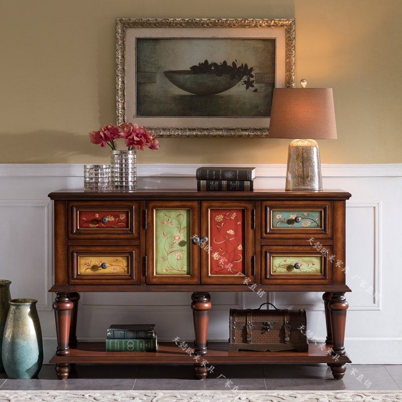 欧美中式实木抽屉入户玄关台过道走廊乡村边桌展示隔断端景靠背几