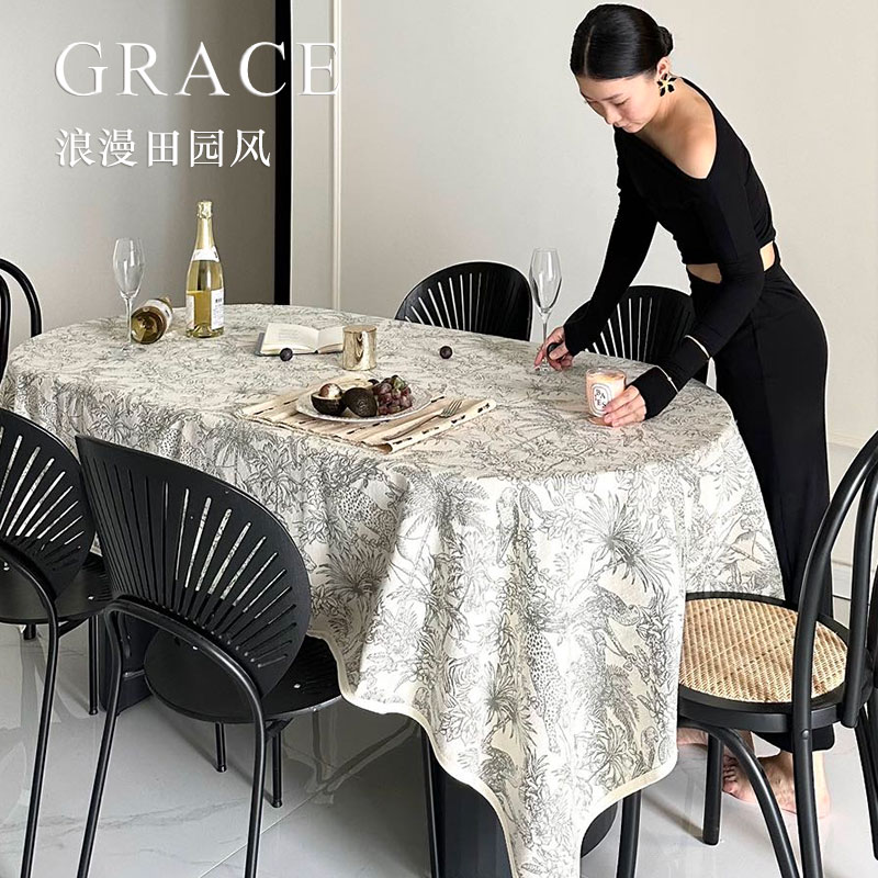 雨雾中古雨林桌布法式田园轻奢提花氛围感餐桌盖布茶几台布定制