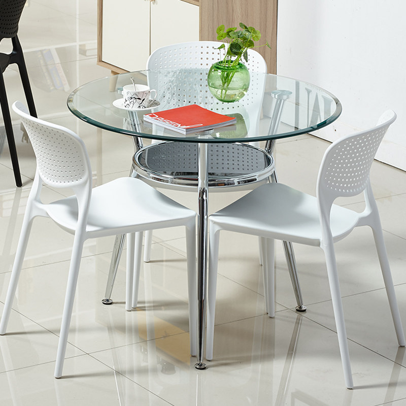 洽谈桌椅组合谈判接待家用阳台茶几双层钢化玻璃小圆形餐桌配椅子