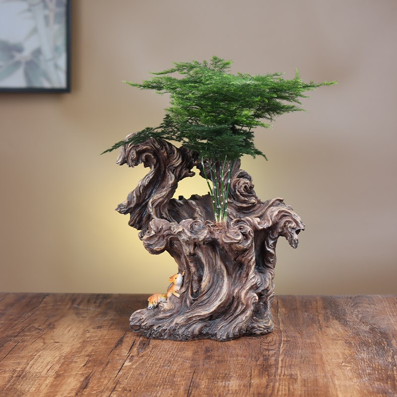 桌面摆件微景观造景植物仿树桩花盆树根桌面装饰摆件绿植盆栽室内