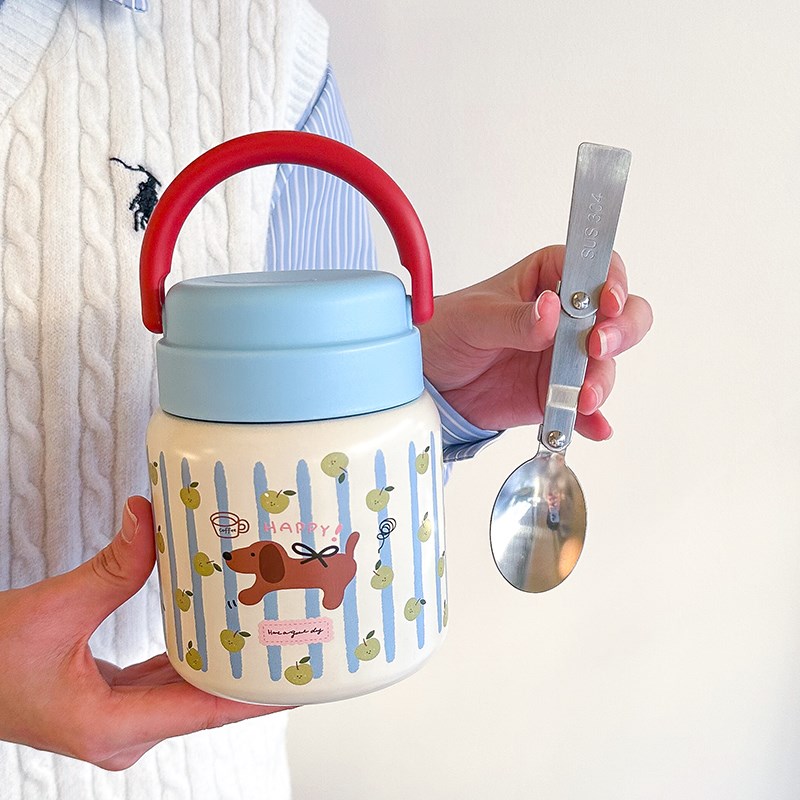 线条小狗焖烧杯小容量燕窝银耳羹焖烧罐带勺子2025新款保温杯女生