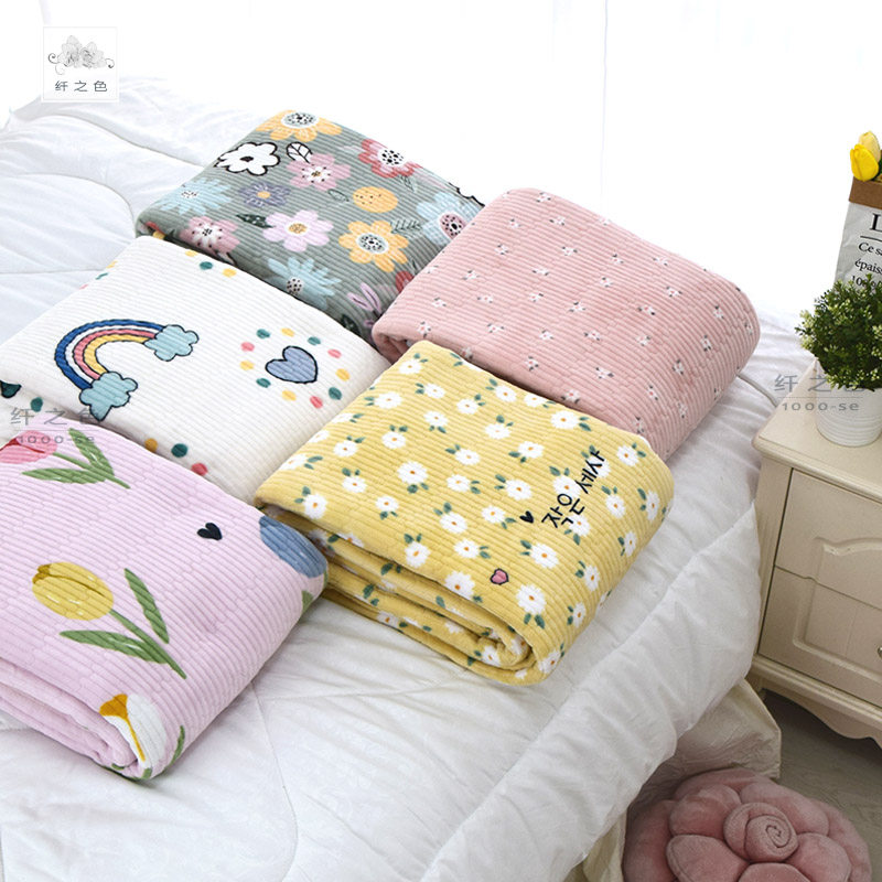 秋冬保暖短毛绒毯子绗缝被床盖双面用床单1.5米单件薄毯垫