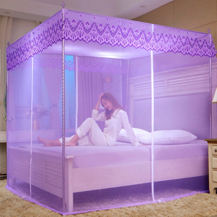 俩开门家用单蚊帐无支架落地款拉链宫廷单纱帐1.5cm180*220无支架