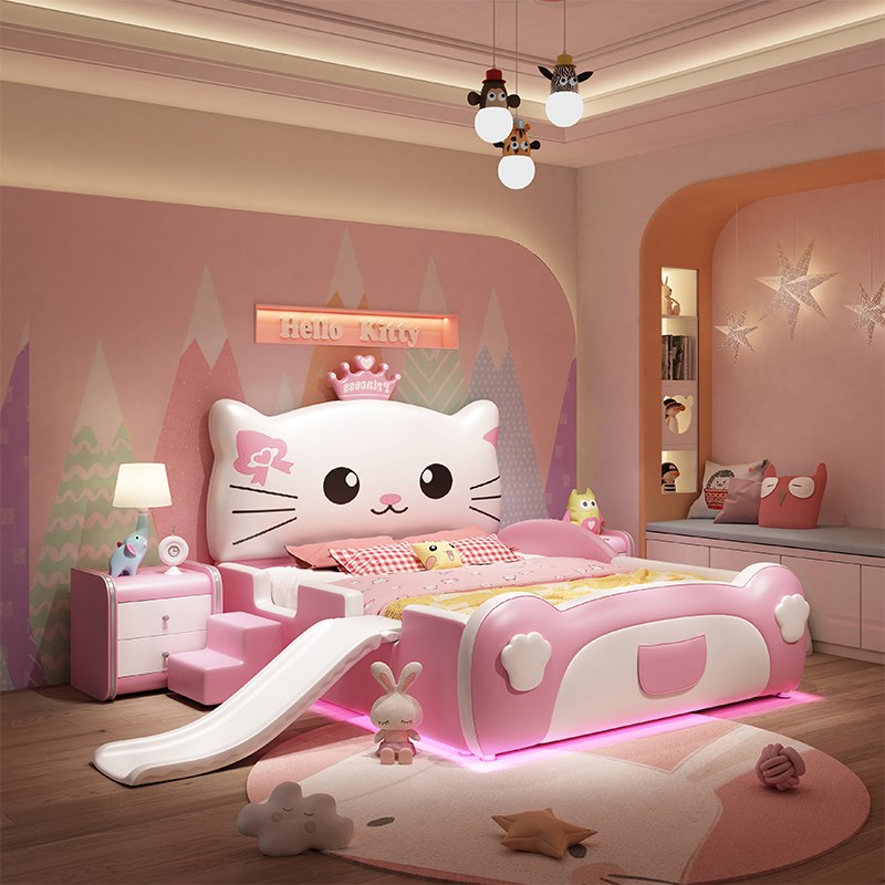 儿童床女孩公主床少女梦幻城堡实木带护栏小床单人床滑梯儿童家具