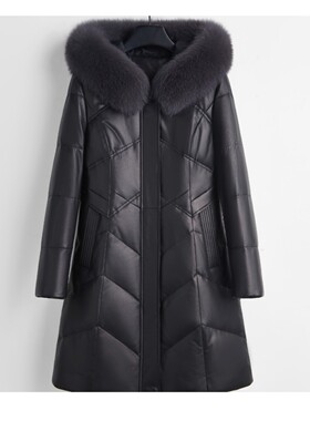 8331海宁冬季狐狸毛领真皮羽绒服白鹅绒加厚大衣女修身绵羊皮皮衣