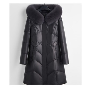 8331海宁冬季狐狸毛领真皮羽绒服白鹅绒加厚大衣女修身绵羊皮皮衣