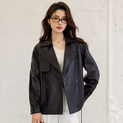 歌珞伊海宁2025新款短款真皮皮衣