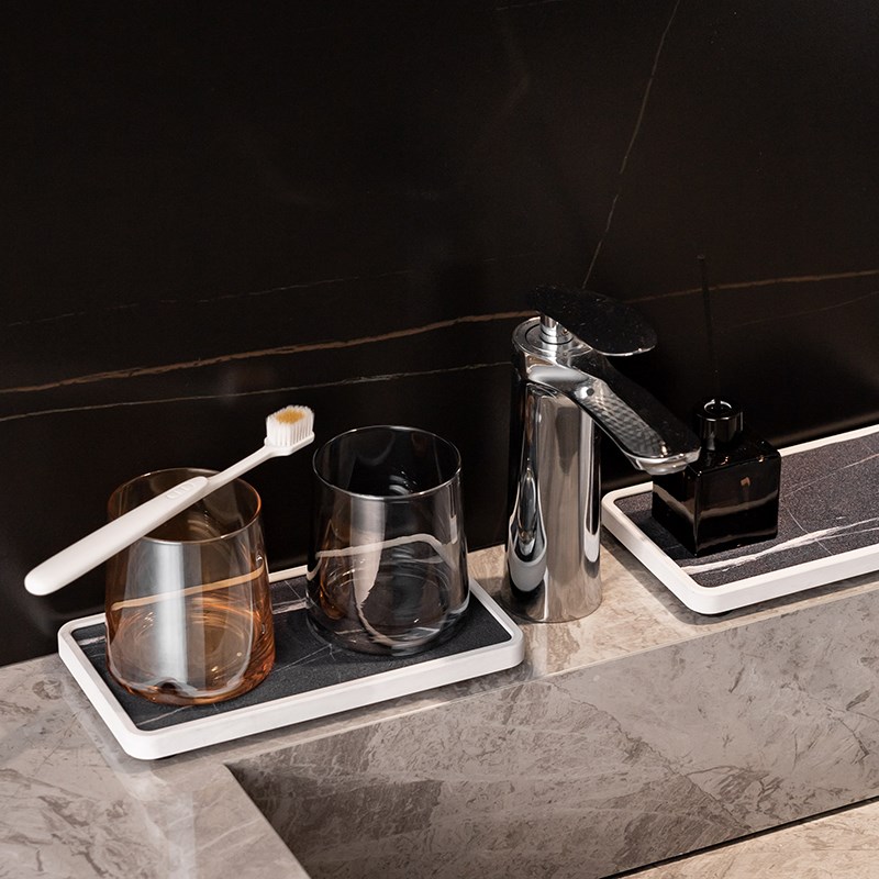 卫生间轻奢洗漱口杯架硅藻土泥吸水软垫浴室台面牙具收纳置物托盘