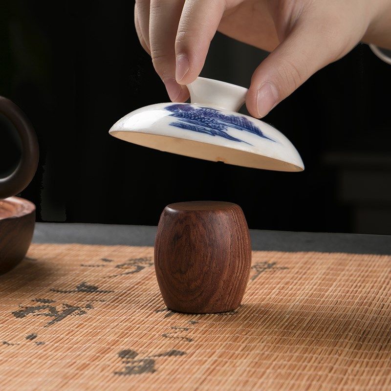 黑檀实木盖置紫砂壶盖托盖碗花梨木茶杯盖垫放壶盖托功夫茶具配件